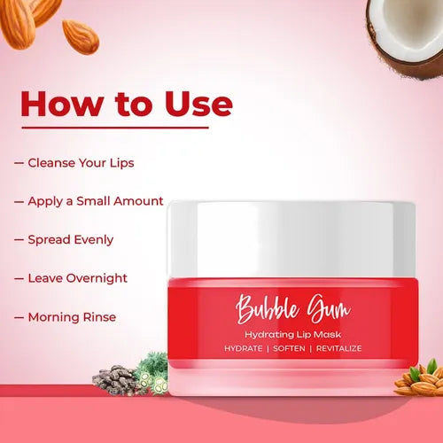 Natually BubbleGum Hydrating LipMask - Infused With Kojic ,Vitamin C & BubbleGum Extract - 20GMS
