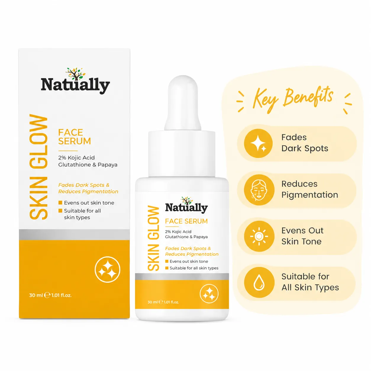 Natually Skin Glow Face Serum - 2% Kojic Acid, Glutathione and Papaya - 30ml - Image 2