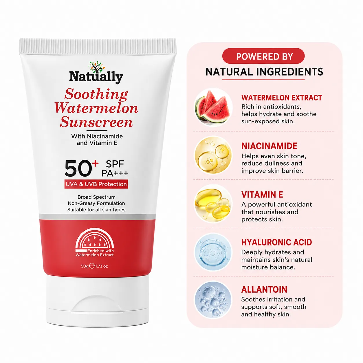 Natually Soothing Watermelon Sunscreen SPF 50+ PA+++ - Image 6