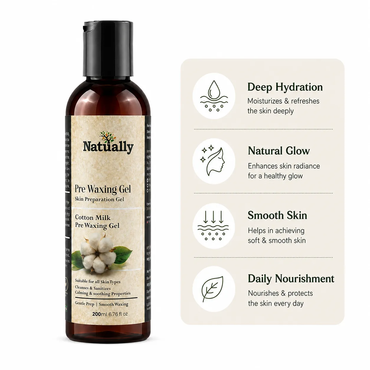 Pre Waxing Gel – Skin Preparation Gel (Cotton Milk) 200ml - Image 2