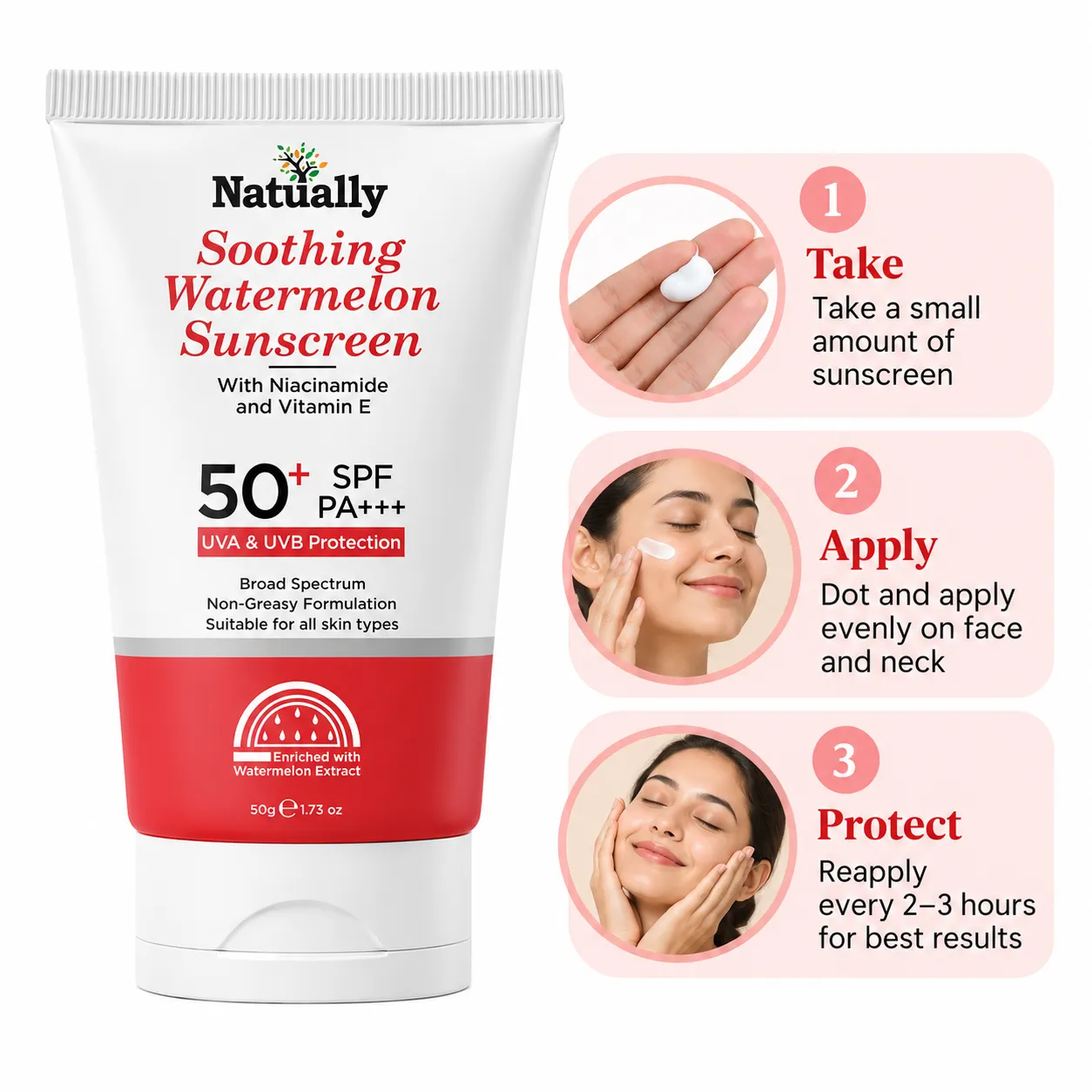 Natually Soothing Watermelon Sunscreen SPF 50+ PA+++ - Image 7