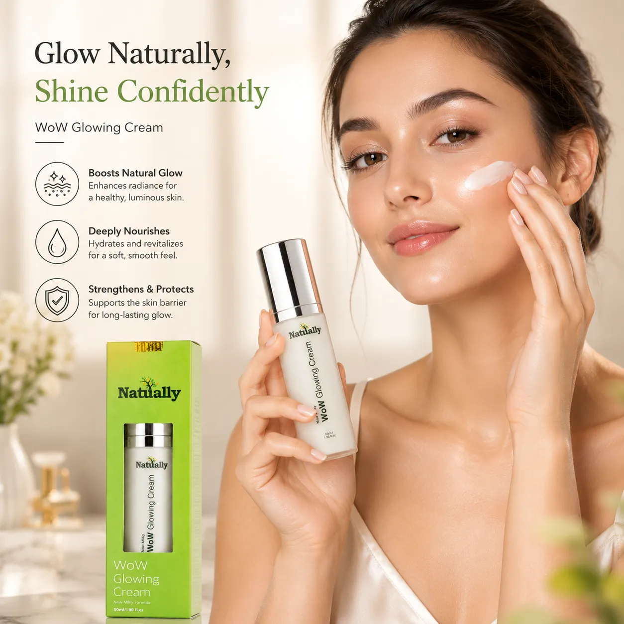 Natually WoW Glowing Cream – New Milky Formula (50ml) - Image 4