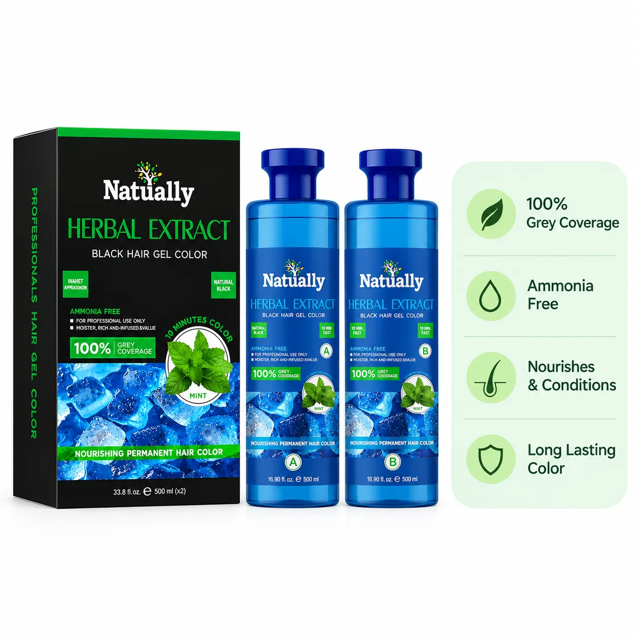 Natually Mint  Herbal Extract Black Hair Gel Color | Natural Black |500ml*2 - Image 2