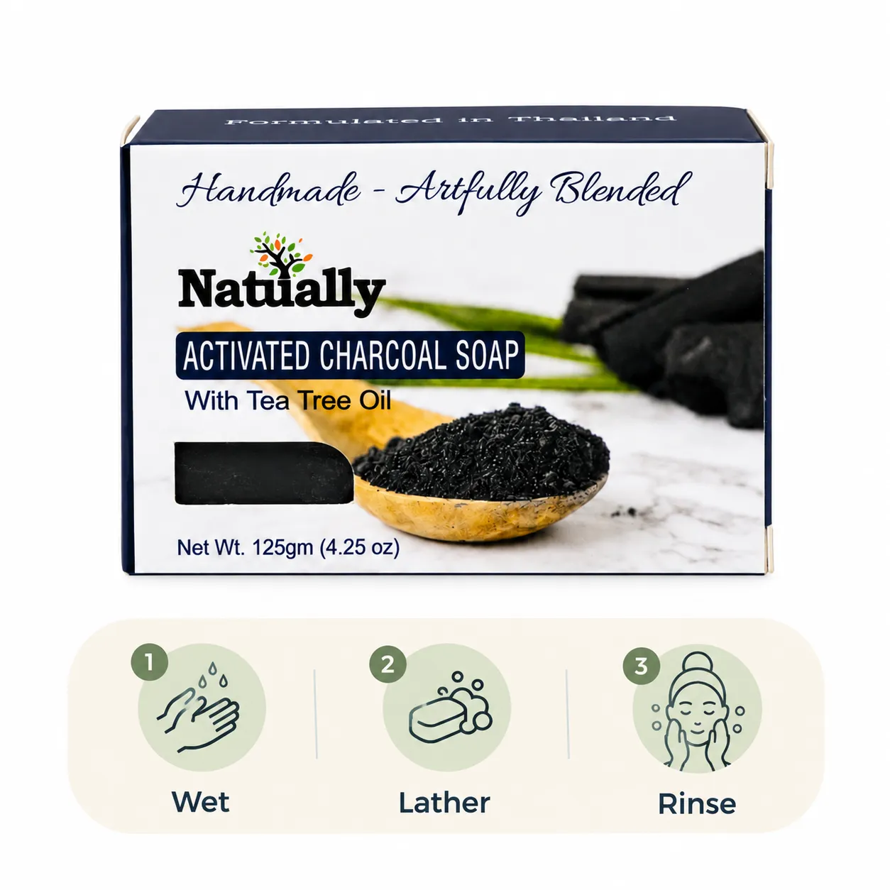 Natually Activated Charcoal Soap with Tea Tree Oil – 125g - Image 5