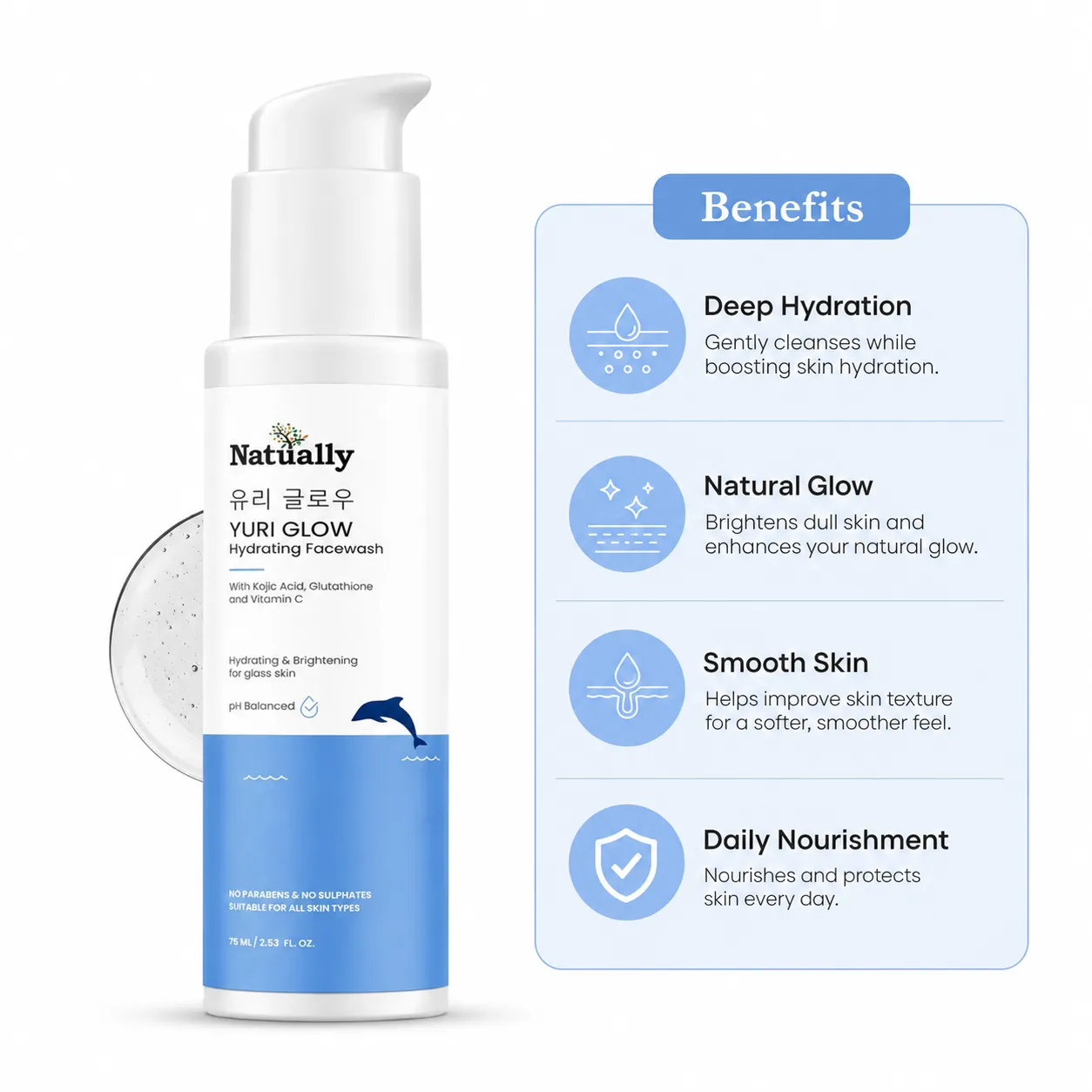 Natually YuriGlow Hydrating Facewash & kojic acid ,Glutathione and VitC &PH balanced & 100ml - Image 2