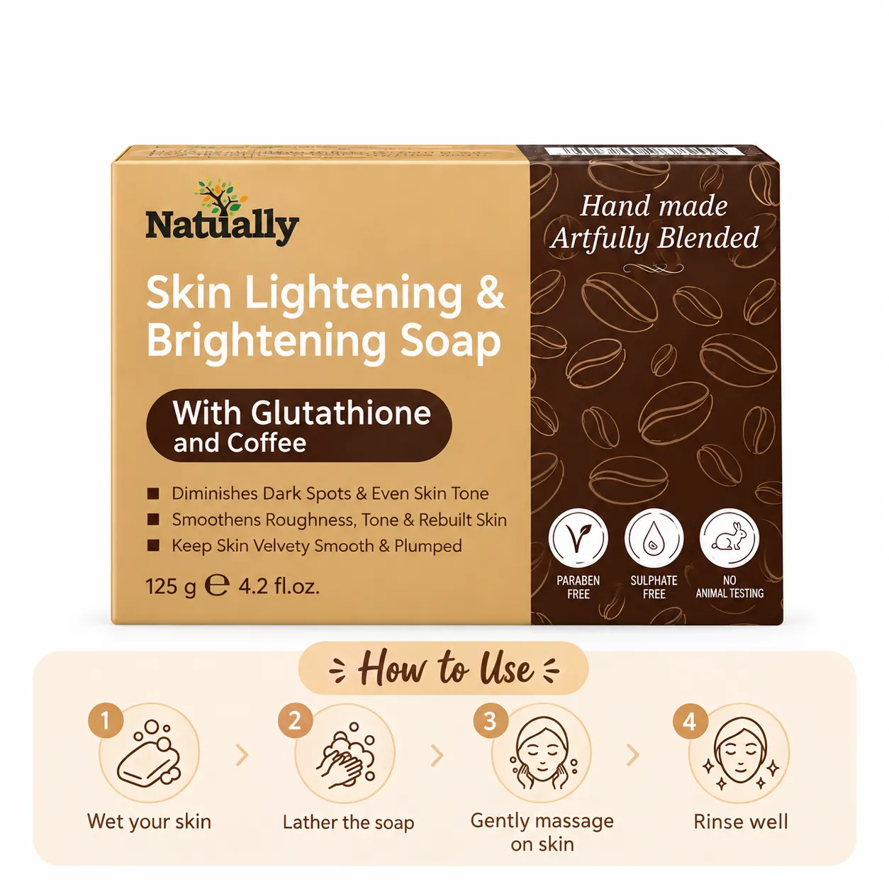 Natually Skin Lightening & Brightening Soap with Glutathione and Coffee – 125g - Image 5