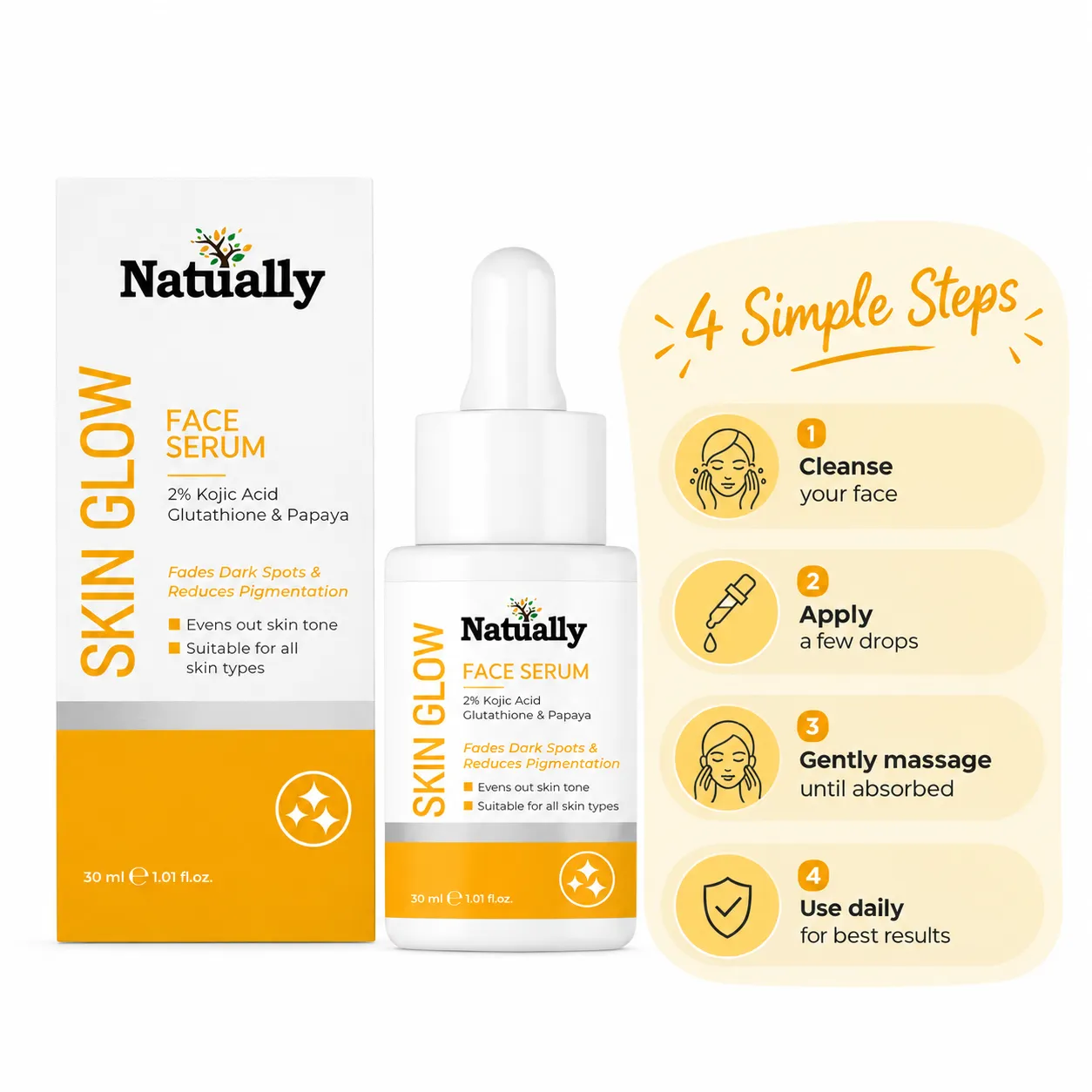 Natually Skin Glow Face Serum - 2% Kojic Acid, Glutathione and Papaya - 30ml - Image 4