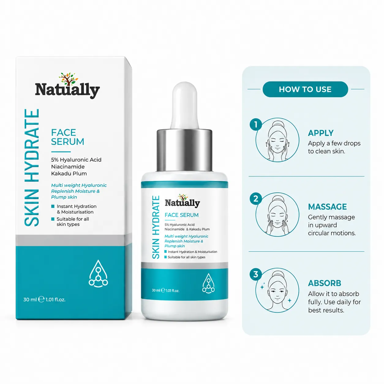 Natually Pure & Natural Hyaluronic Acid Face Serum – 5% Hydration Boost | 15ml - Image 4