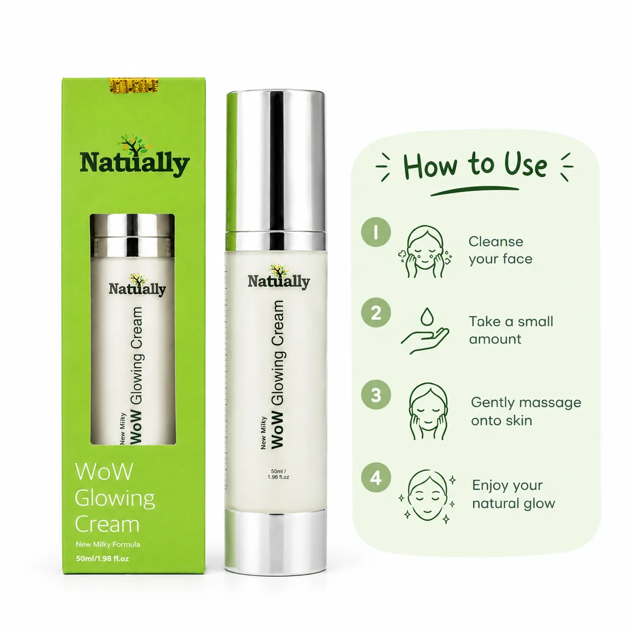 Natually WoW Glowing Cream – New Milky Formula (50ml) - Image 5