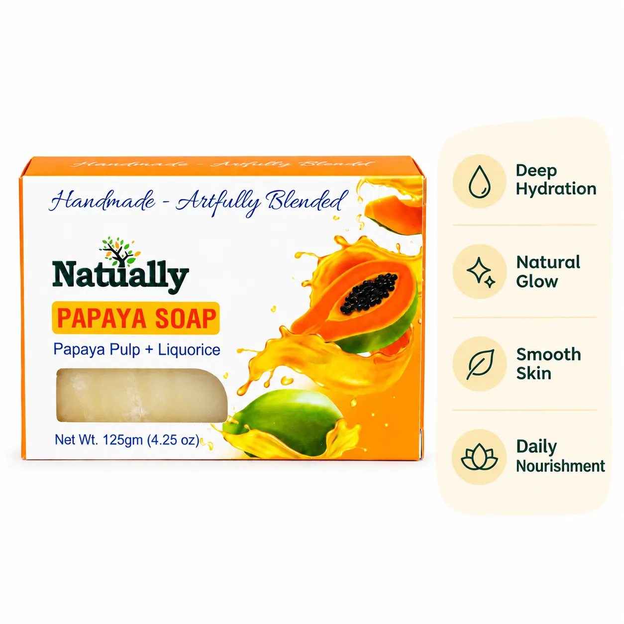 Glowing Skin Papaya Soap – Handmade with Papaya Pulp & Liquorice - Image 4