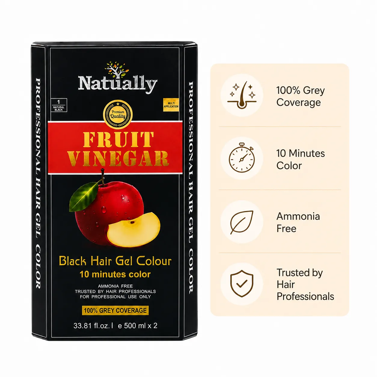 Natually Fruit Vinegar Black Hair Gel Colour – Natural Black (500 ml x 2) - Image 3