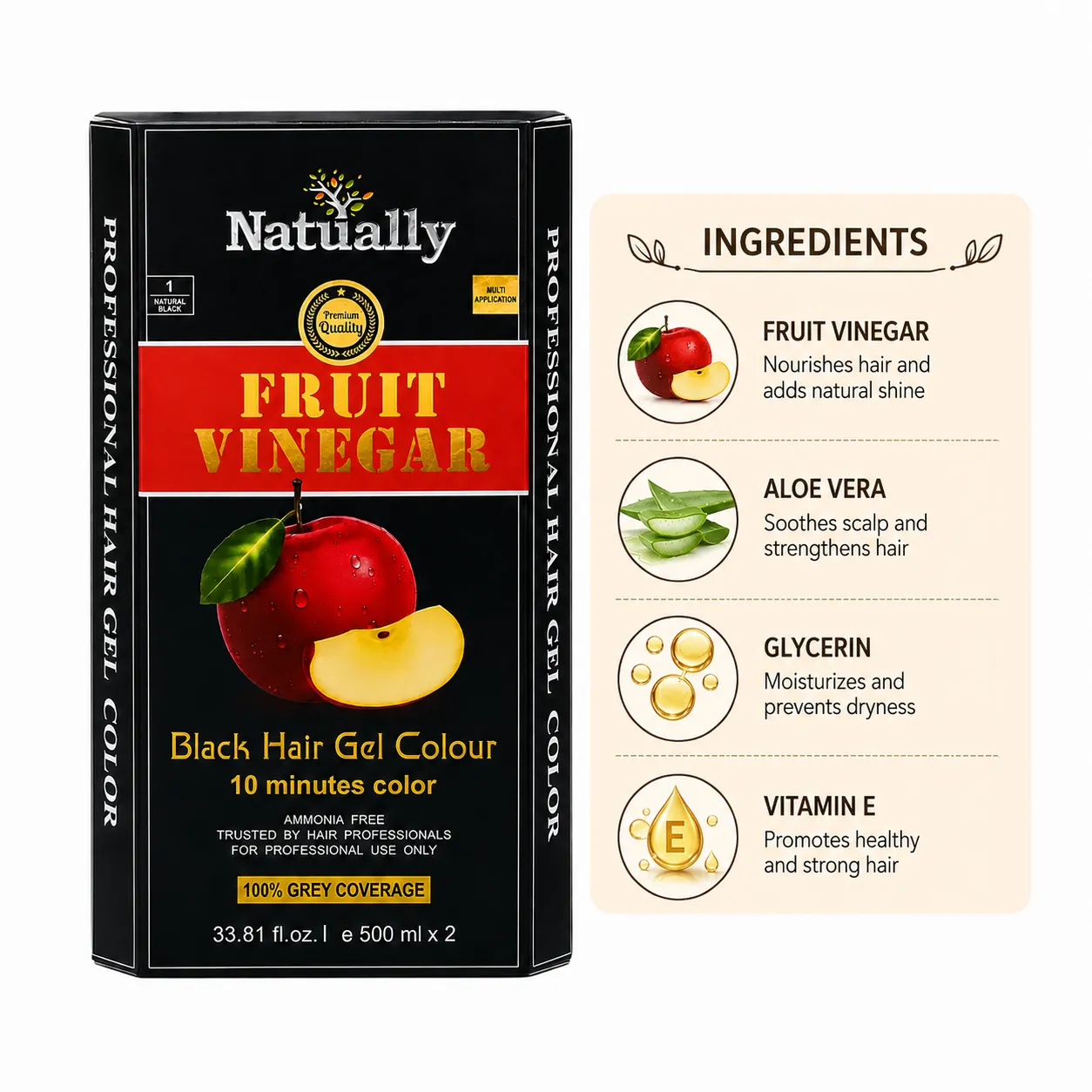 Natually Fruit Vinegar Black Hair Gel Colour – Natural Black (500 ml x 2) - Image 4