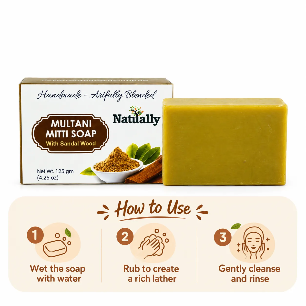 Natually Multani Mitti Soap with Sandal Wood – Handmade Herbal Cleansing Bar - Image 5