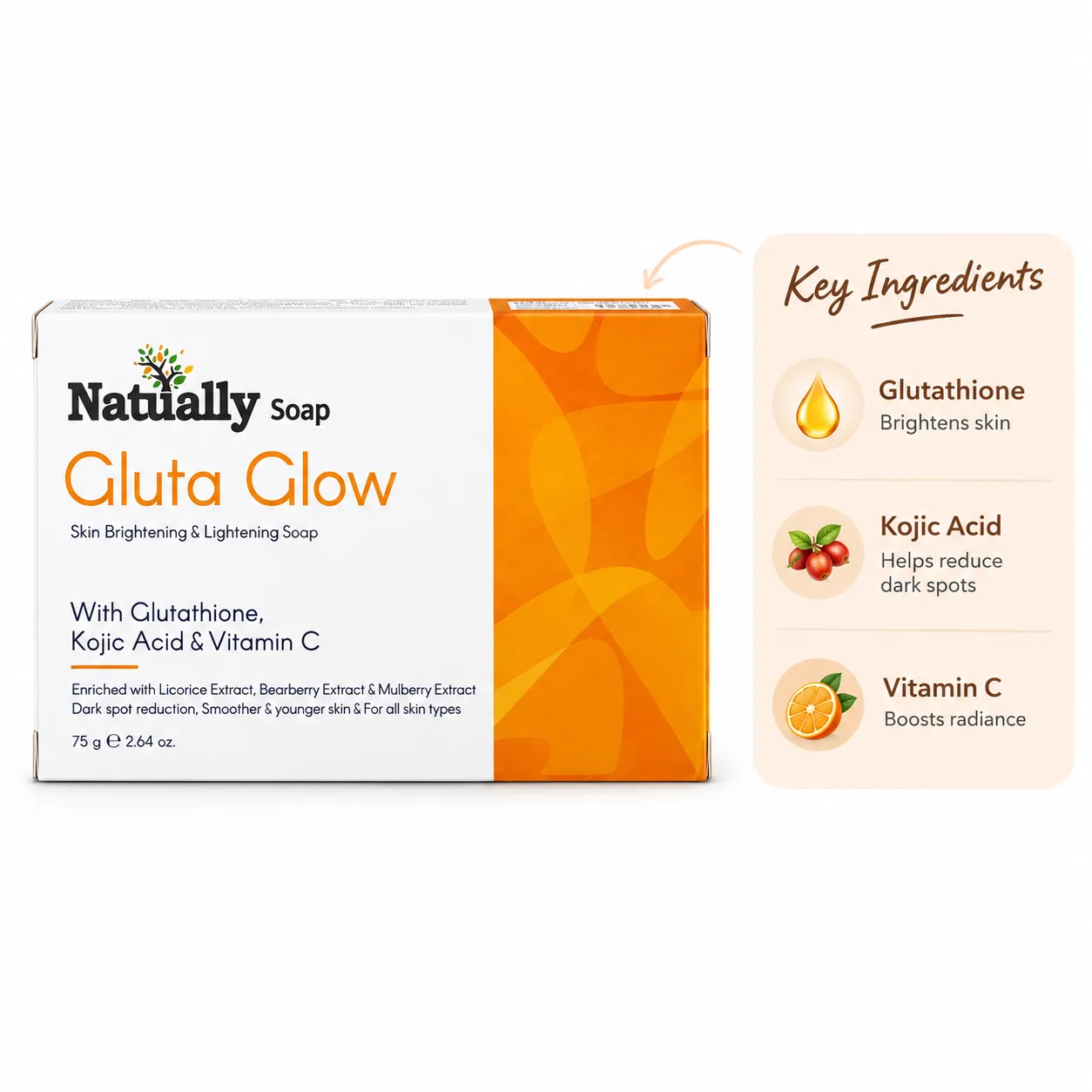 Natually Gluta Glow Soap - Glutathione, kojic acid & Vit-C -75Gms - Image 4
