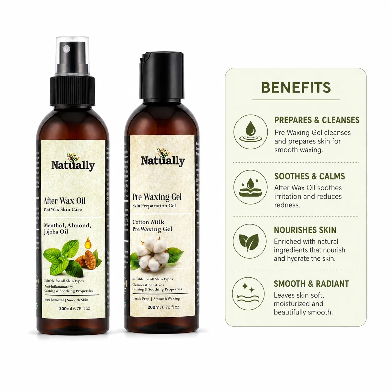 Pre Waxing Gel & After Wax Oil Skin Care Combo (200ml + 200ml) - Image 2