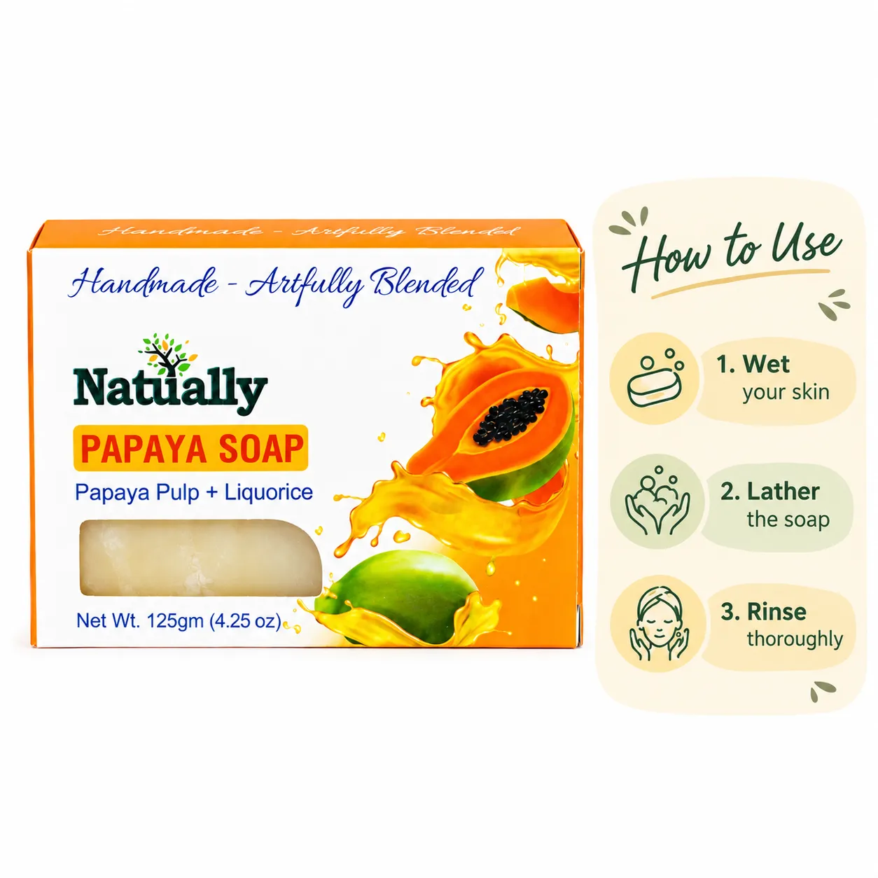 Glowing Skin Papaya Soap – Handmade with Papaya Pulp & Liquorice - Image 6