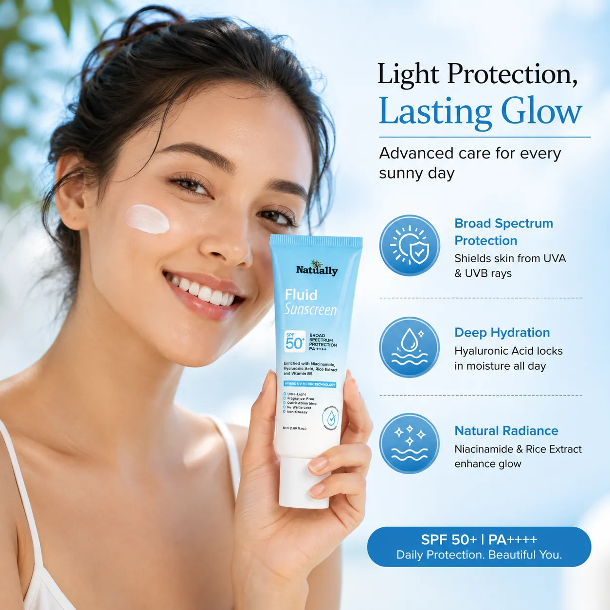 Natually Fluid Sunscreen SPF 50+ | Broad Spectrum Protection PA++++ - Image 5