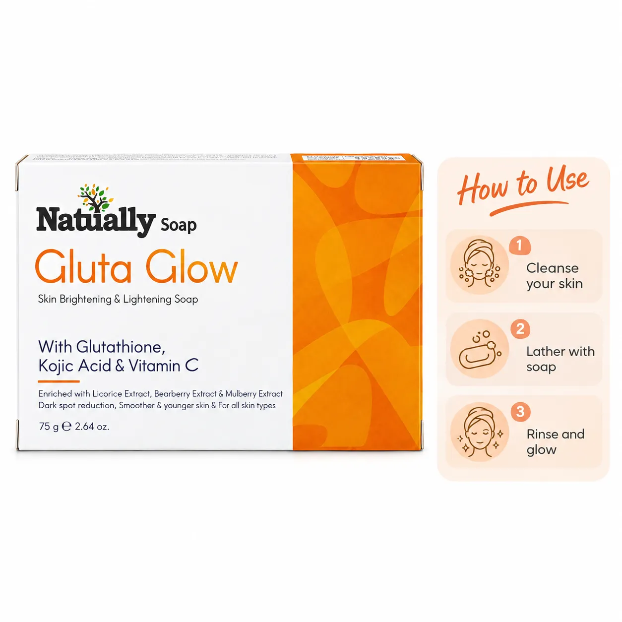 Natually Gluta Glow Soap - Glutathione, kojic acid & Vit-C -75Gms - Image 5
