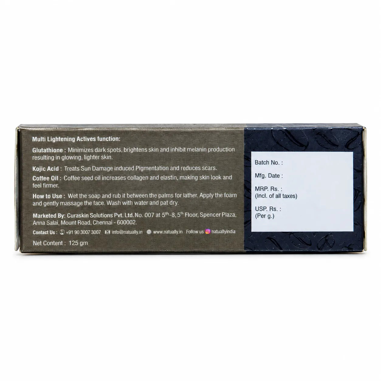 Natually Skin Lightening & Brightening Soap with Glutathione and Coffee – 125g - Image 2