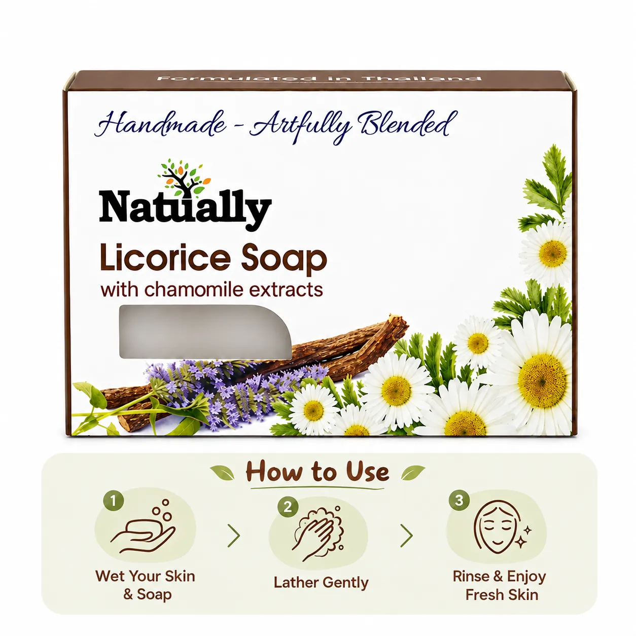 NATUALLY 100% Handmade Licorice Bath Soap - Face & Body Soap Bar with Chamomile Extracts - 125 Grams (Pack of 1) - Image 5