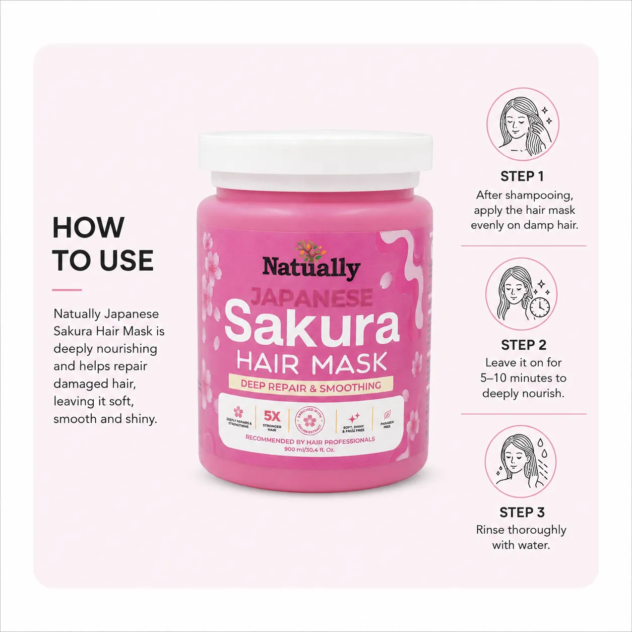Natually Japanese Sakura Hair Mask – Deep Repair & Smoothing - Image 4