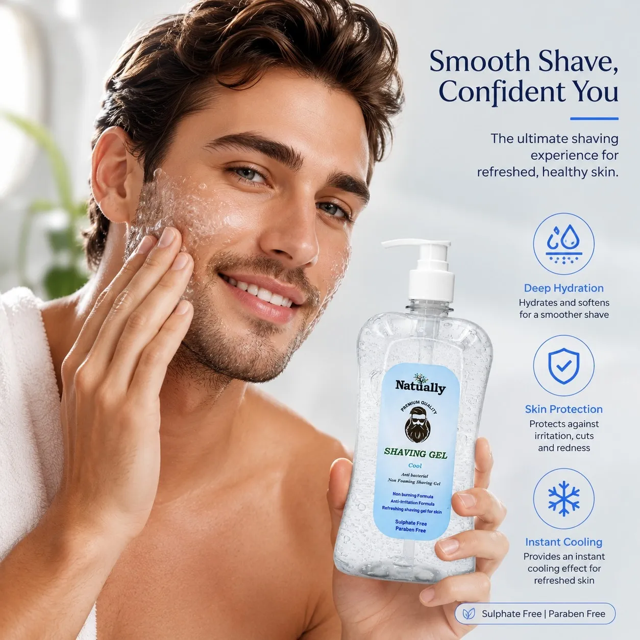 Natually  Cool Non-Foaming Shaving Gel  | Anti-Bacterial | Sulphate & Paraben Free - Image 4