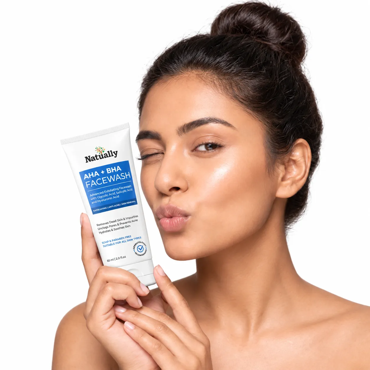 Natually AHA + BHA Advanced Exfoliating Facewash with Glycolic Acid, Salicylic Acid & Hyaluronic Acid – 60 ml - Image 6