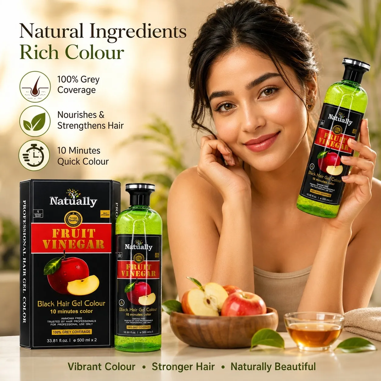Natually Fruit Vinegar Black Hair Gel Colour – Natural Black (500 ml x 2) - Image 6