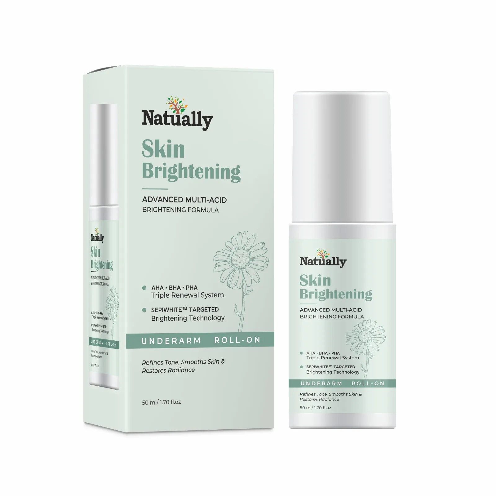 Natually Skin Brightening Underarm Roll-On – Advanced Multi-Acid Brightening Formula, 50 ml