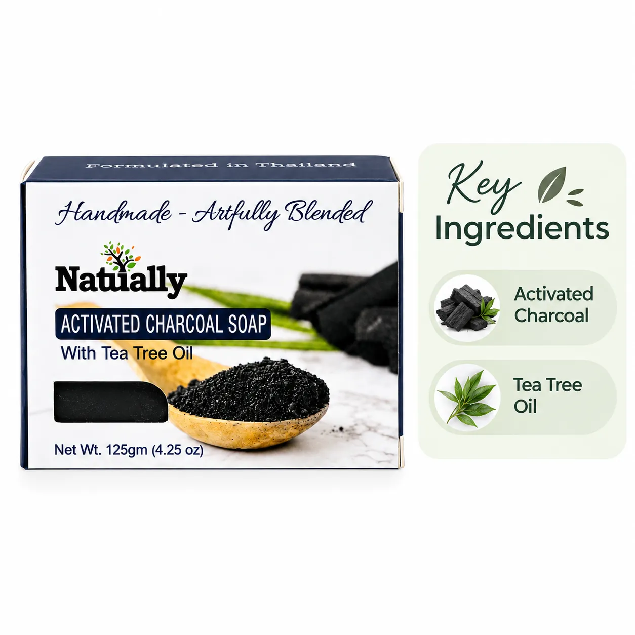 Natually Activated Charcoal Soap with Tea Tree Oil – 125g - Image 4