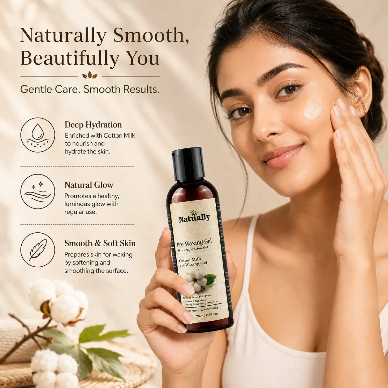 Natually Pre Waxing Gel – Skin Preparation Gel (Cotton Milk) 200ml - Image 5