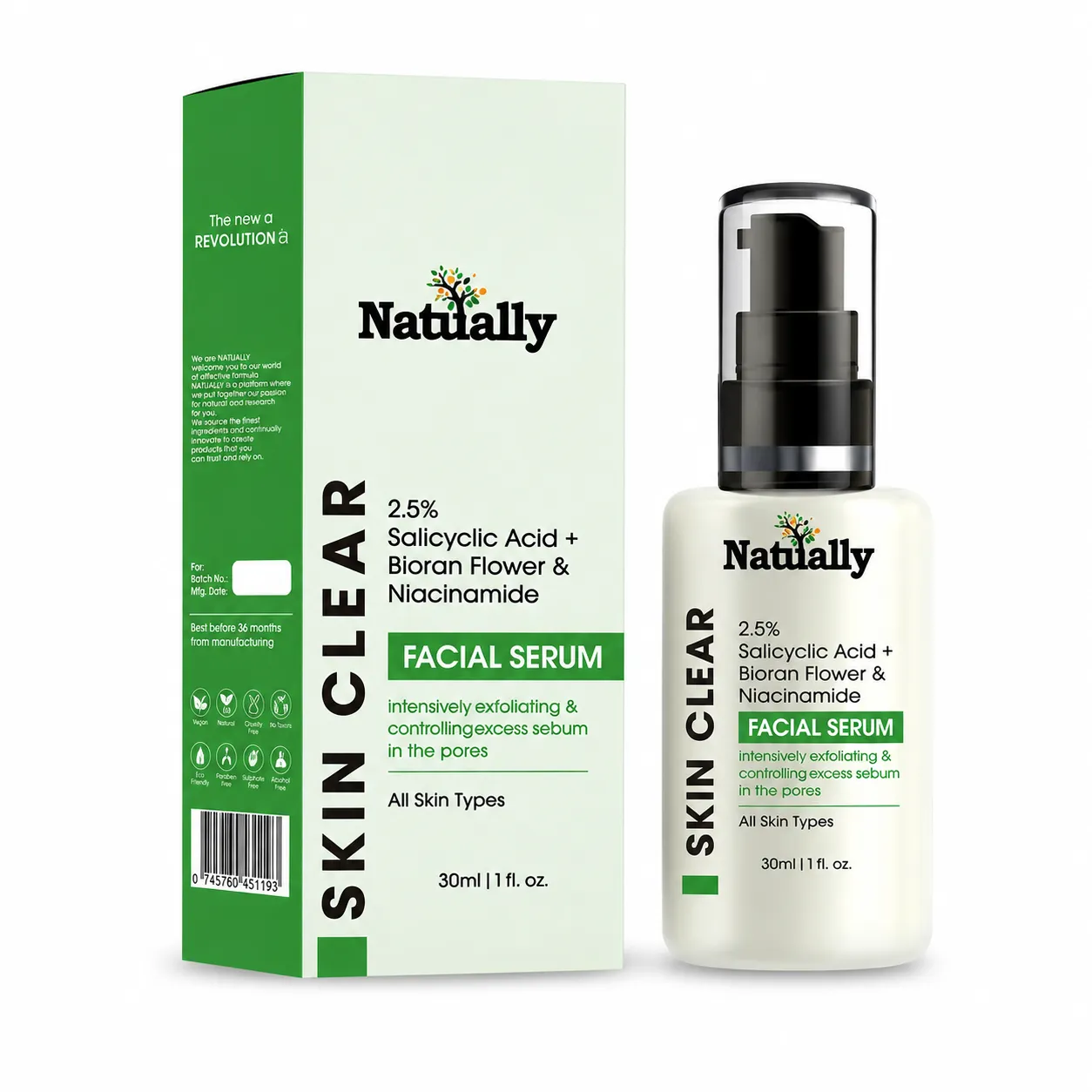 natually Skin Clear Serum – 2.5% Salicylic Acid + Bioran Flower + Niacinamide