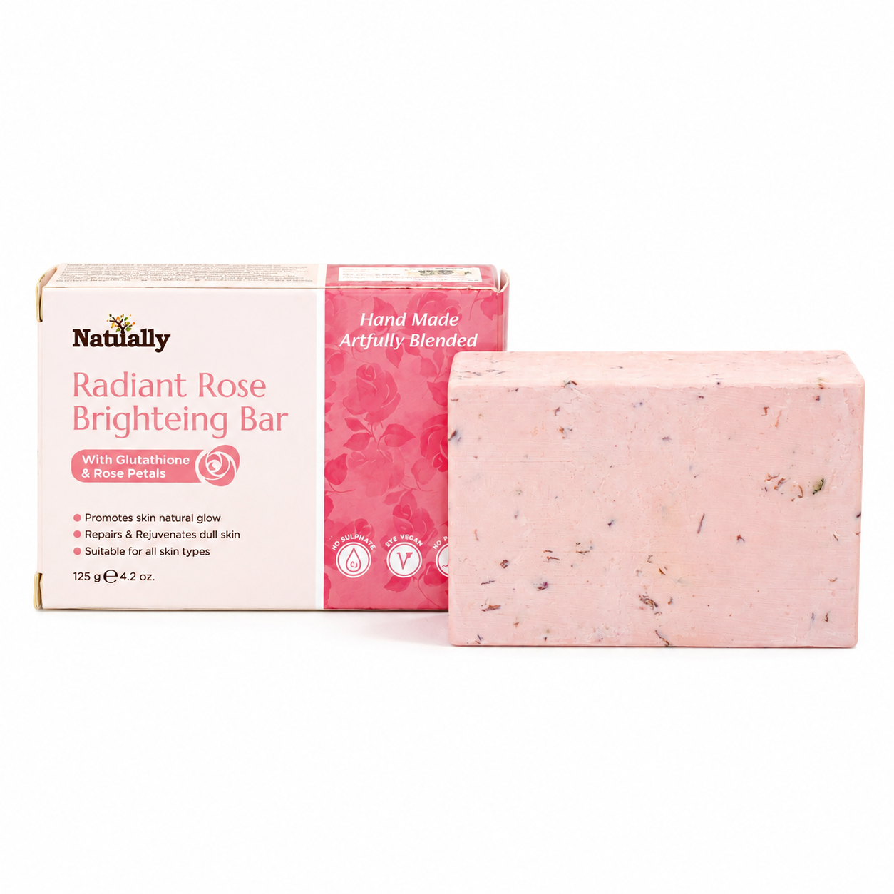 Natually Radiant Rose Brightening Bar with Rose Petals – 125g