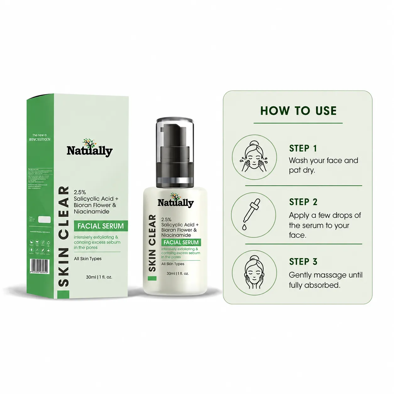 natually Skin Clear Serum – 2.5% Salicylic Acid + Bioran Flower + Niacinamide - Image 4