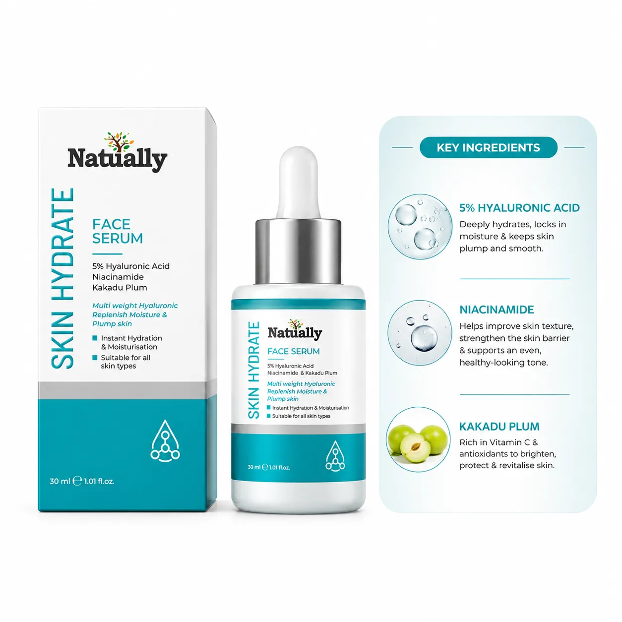 Natually Pure & Natural Hyaluronic Acid Face Serum – 5% Hydration Boost | 15ml - Image 3