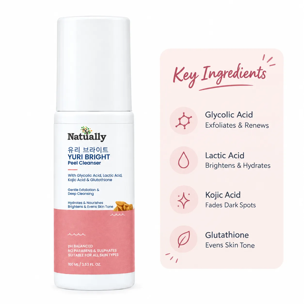 Yuri Bright Peel Cleanser- Glycolic - Lactic acid - Kojic acid & Glutathione - Image 3