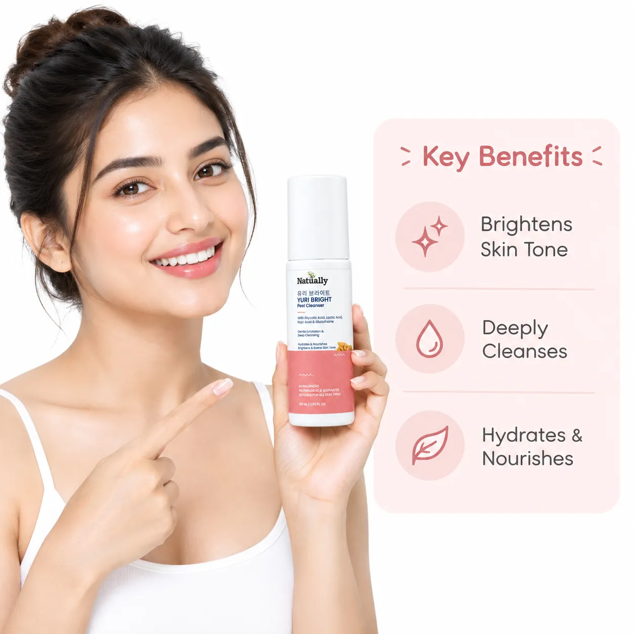 Yuri Bright Peel Cleanser- Glycolic - Lactic acid - Kojic acid & Glutathione - Image 5