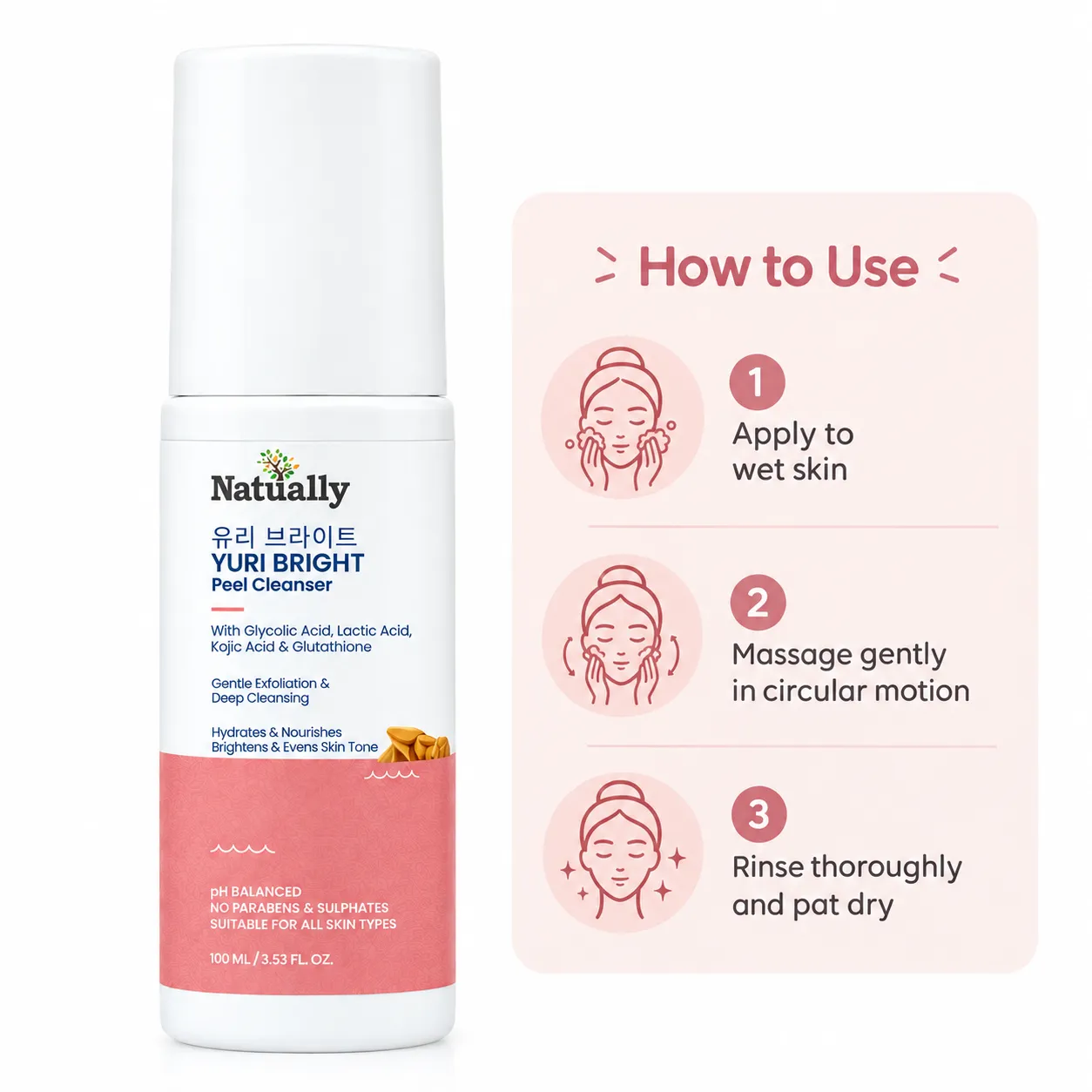 Yuri Bright Peel Cleanser- Glycolic - Lactic acid - Kojic acid & Glutathione - Image 4