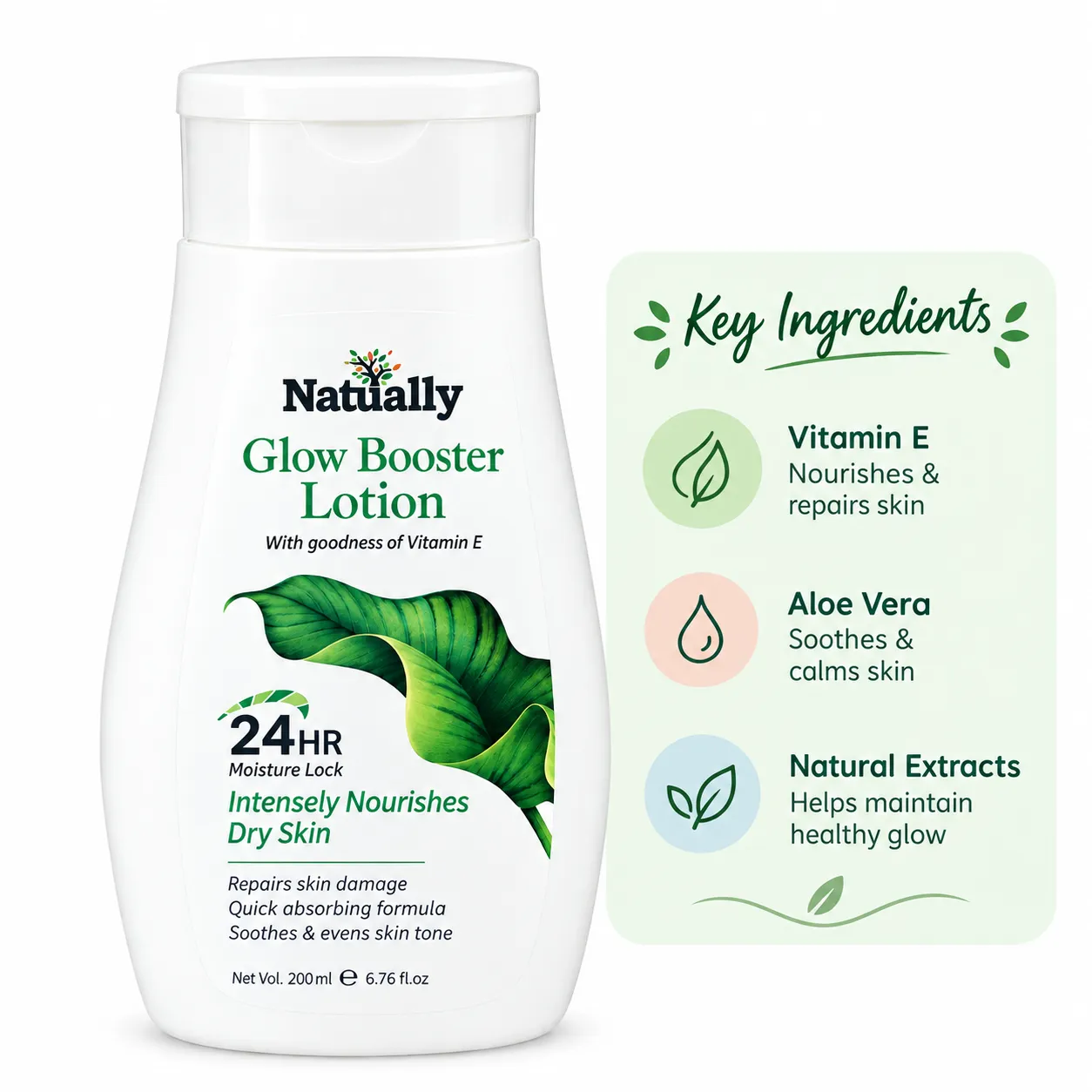 Natually Glow Booster Lotion with Vitamin E – 24HR Moisture Lock for Dry Skin - Image 3