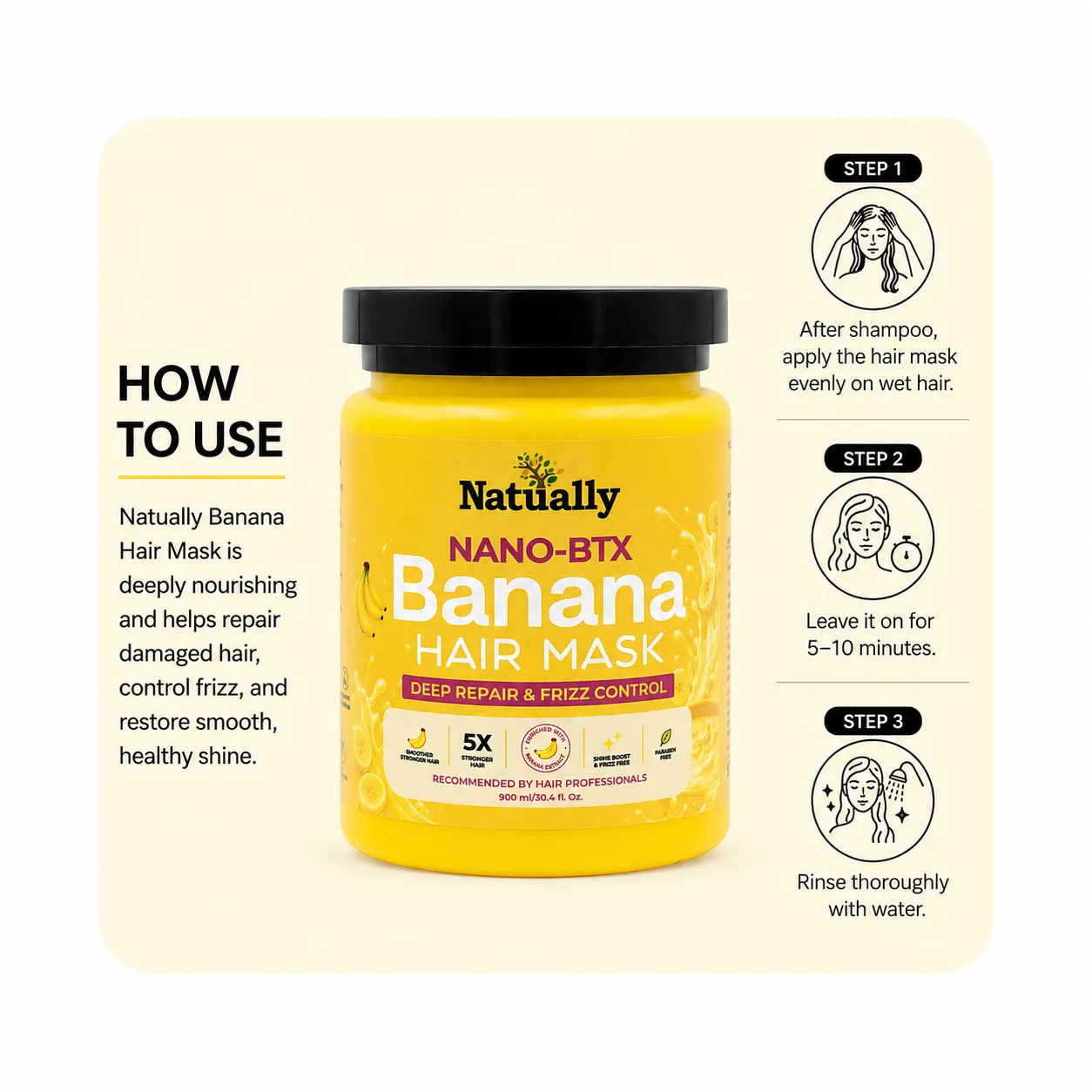 Natually Nano-BTX Banana Hair Mask – Deep Repair & Frizz Control - Image 4