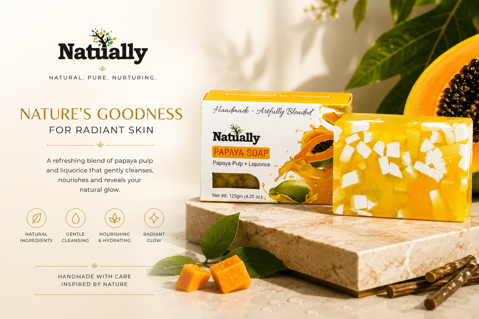 Glowing Skin Papaya Soap – Handmade with Papaya Pulp & Liquorice - Image 6