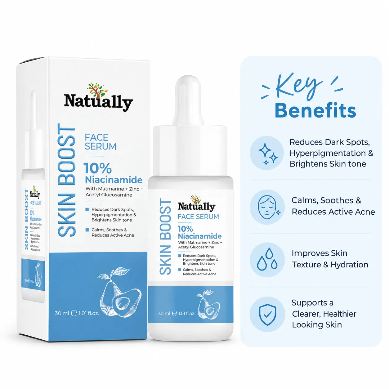 Natually Skin Boost 10% Niacinamide Face Serum 30ml - Image 3