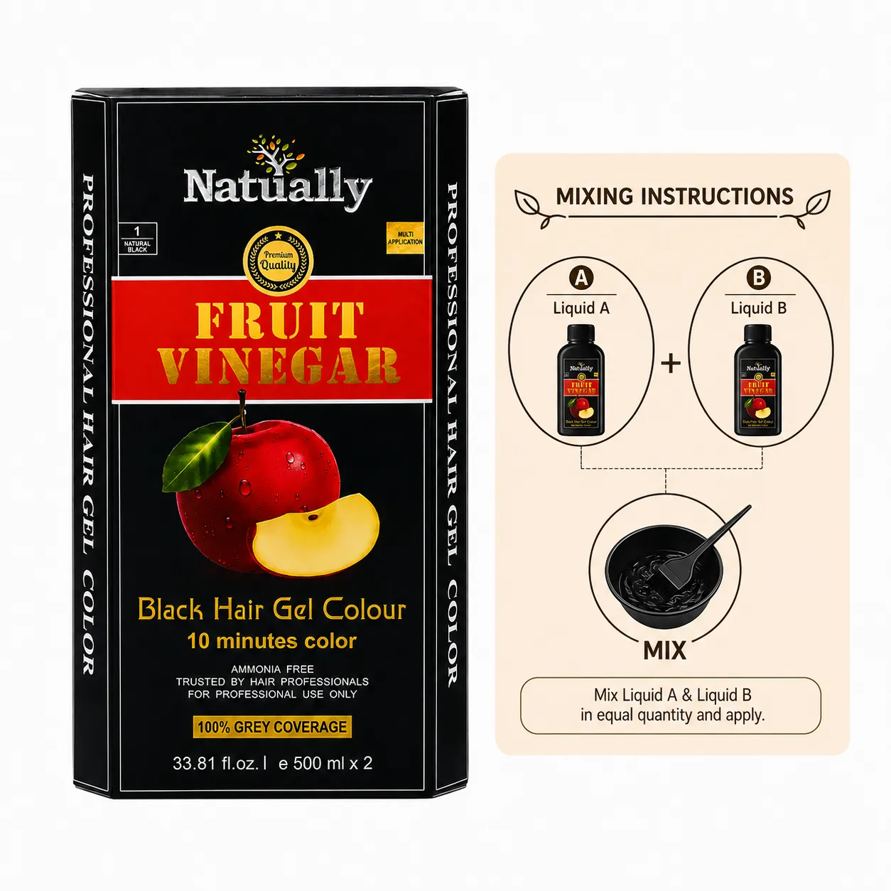 Natually Fruit Vinegar Black Hair Gel Colour – Natural Black (500 ml x 2) - Image 5