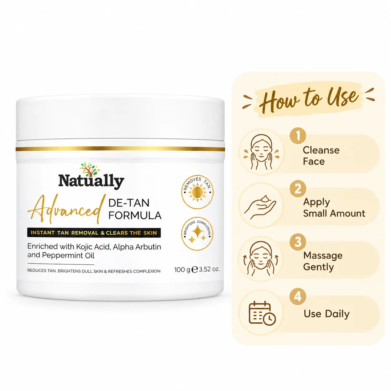 Natually Advanced De-Tan Formula – Instant Tan Removal & Skin Brightening Cream (100 g) - Image 4