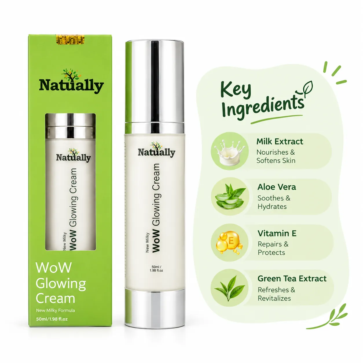Natually WoW Glowing Cream – New Milky Formula (50ml) - Image 4