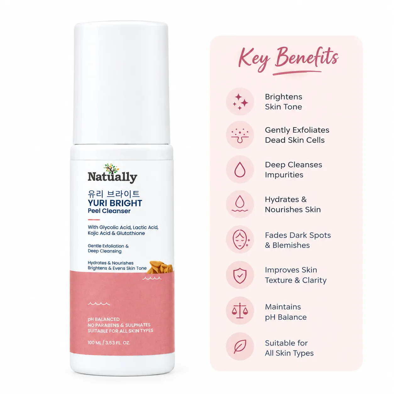 Yuri Bright Peel Cleanser- Glycolic - Lactic acid - Kojic acid & Glutathione - Image 2
