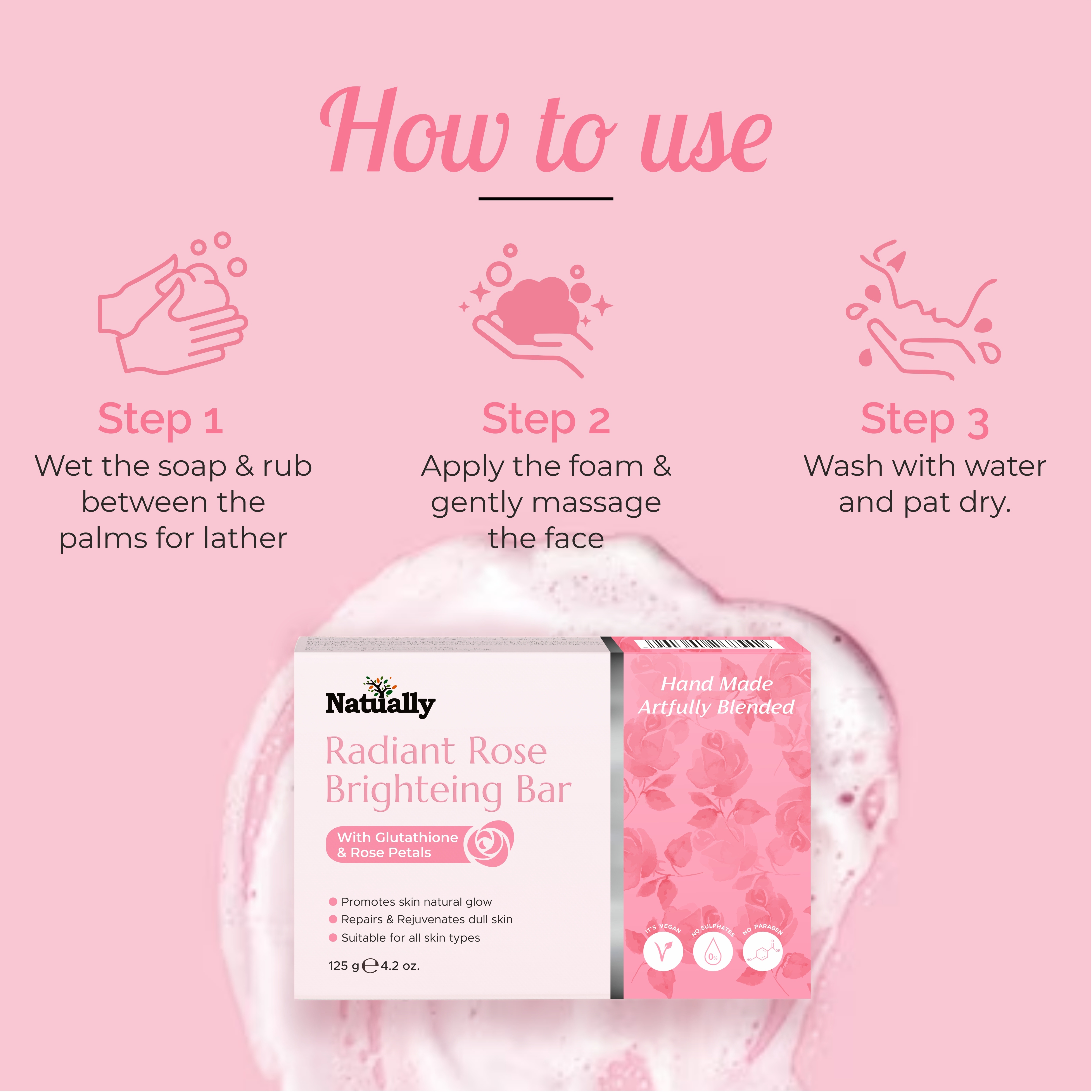 Natually Radiant Rose Brightening Bar with Rose Petals – 125g - Image 3