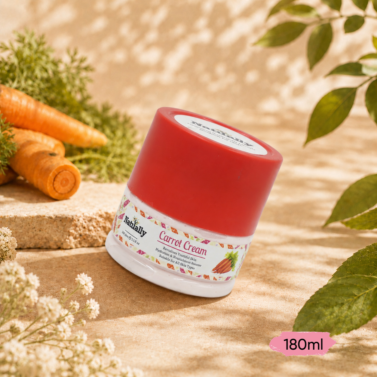 Natually Carrot Cream Revitalizes Youthful Skin Hydration & Nourishment Booster - 180g