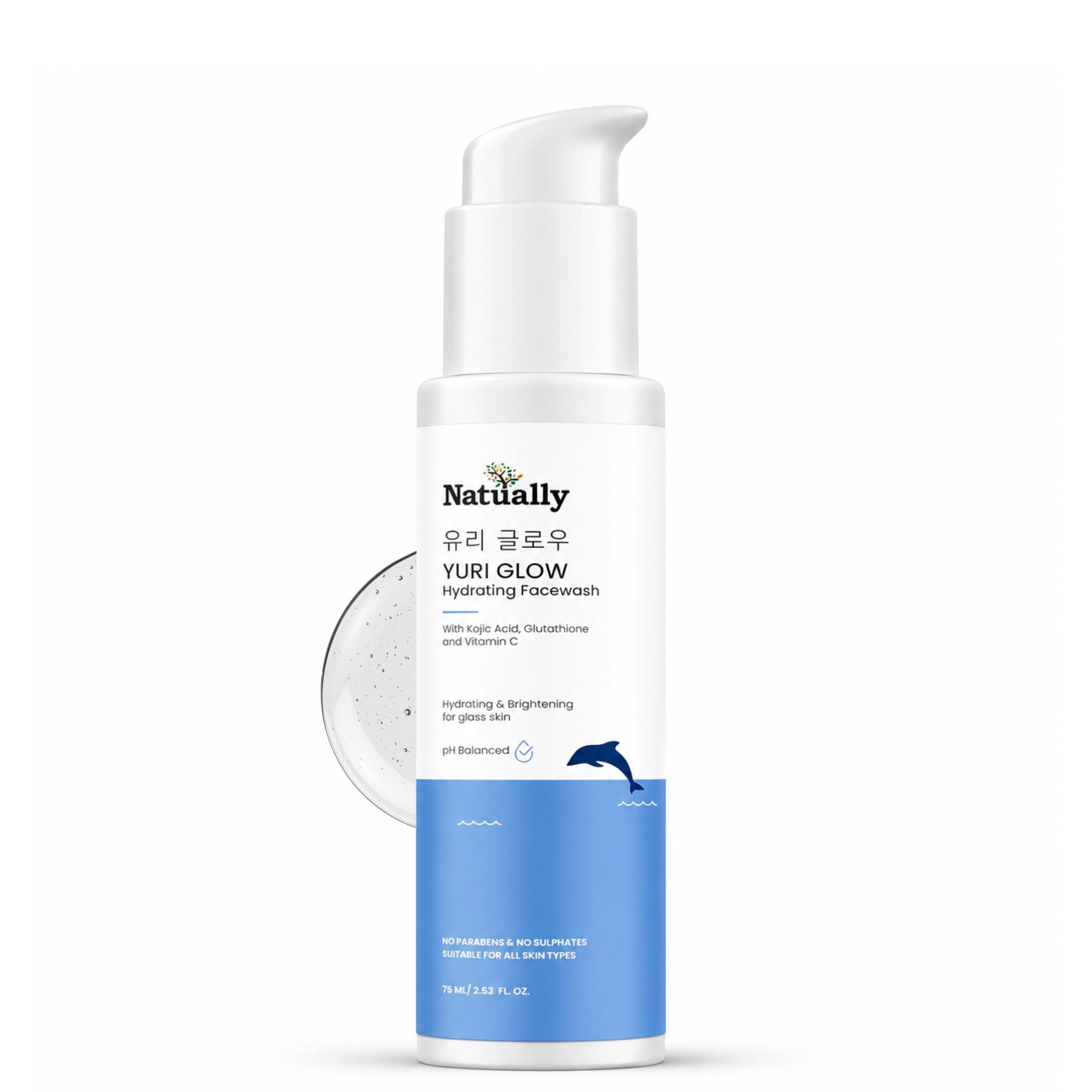 Natually YuriGlow Hydrating Facewash & kojic acid ,Glutathione and VitC &PH balanced & 100ml