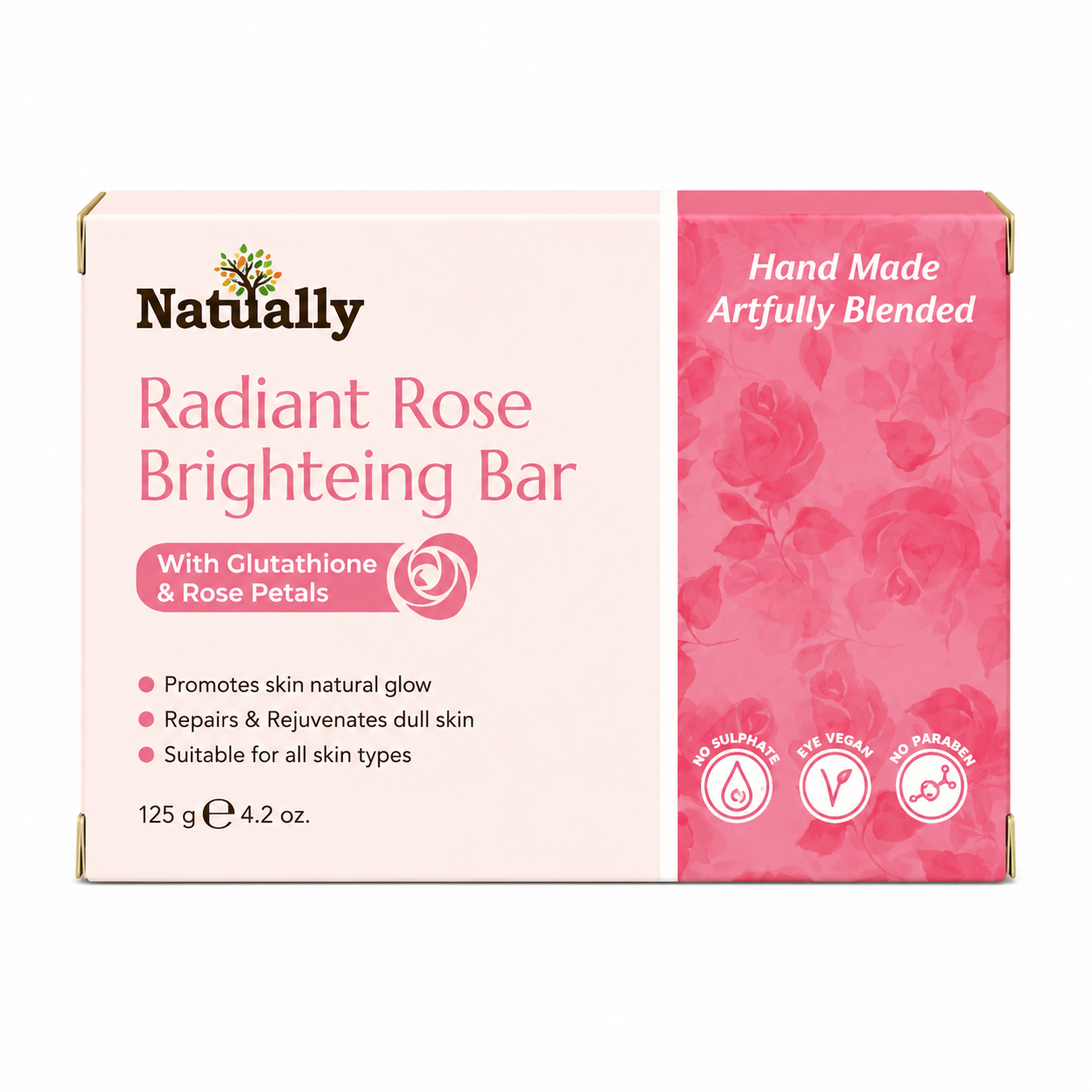 Natually Radiant Rose Brightening Bar with Rose Petals – 125g